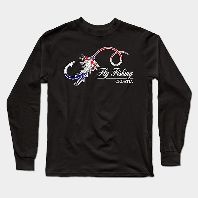 Fly Fishing Trout and Outdoor Lover | Croatia Flag Fly Long Sleeve T-Shirt by Cedinho